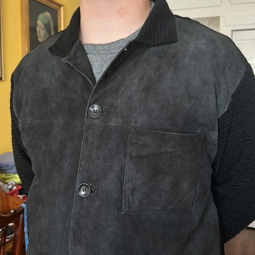 Mondo Di Marco Italian Made Men's Black Suede and Knit Zip Up Jacket size XL